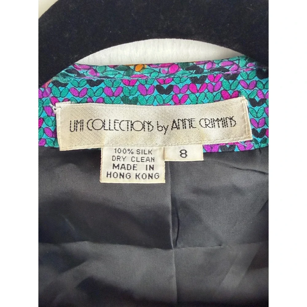 Rare UMI Collections Anne Crimmins Silk 2 Piece Set Dress Blazer Purple Teal 8